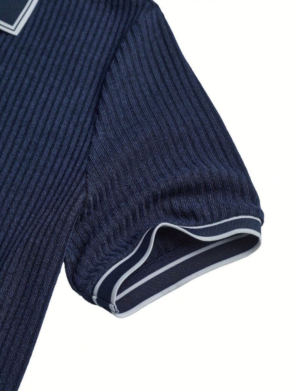 Navy Blue Casual Men's Textured Pattern Regular Fit Polo Shirt - Picture 3 of 5